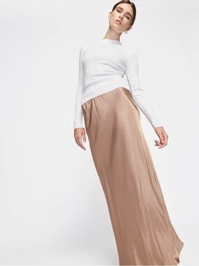 Nation Gaia Maxi Slip Satin Skirt in Teddy